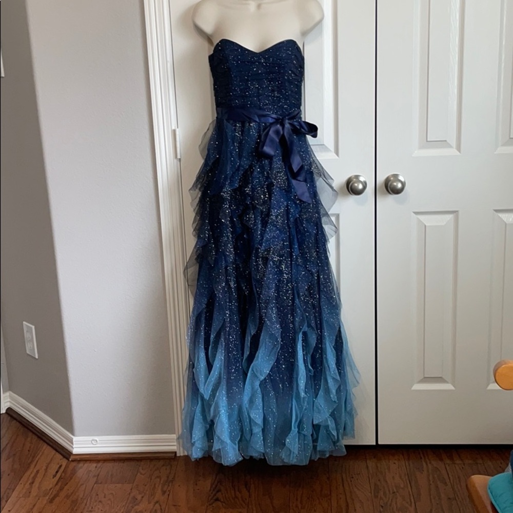 Blue ombré sparkle prom dress